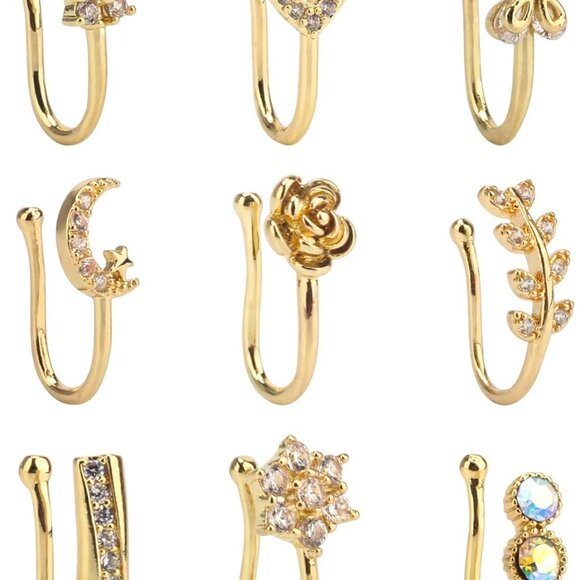 Fake Nose Ring Set 9 Styles Clip On Faux Septum Nose Jewelry for Women - Picture 1 of 6